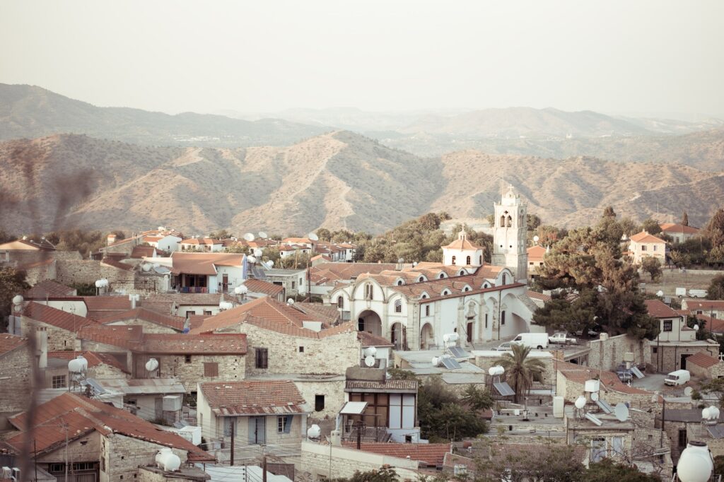 View of old buildings of the authentic Cyprus village